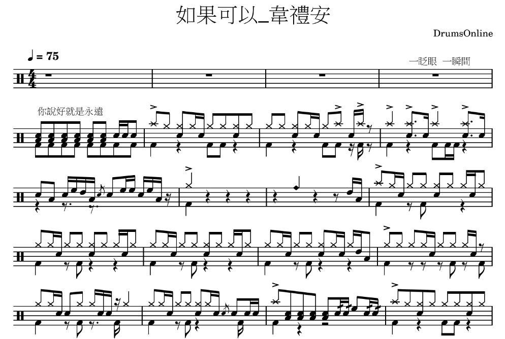 如果可以 - 韋禮安 | Drum Sheet