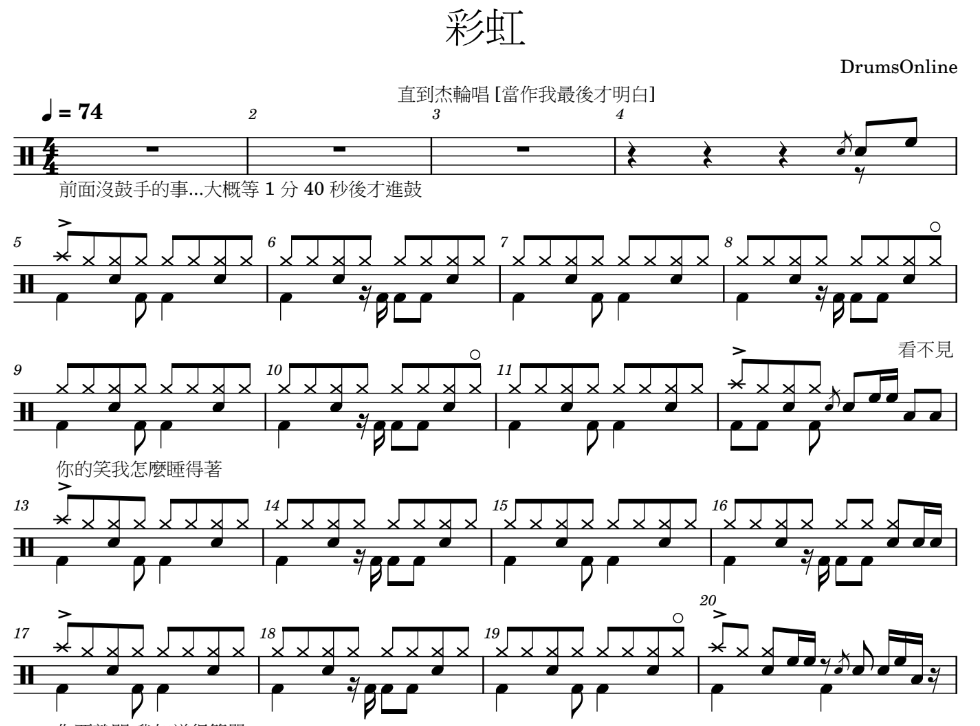 彩虹- 周杰倫 Jay Chou | Drum Sheet