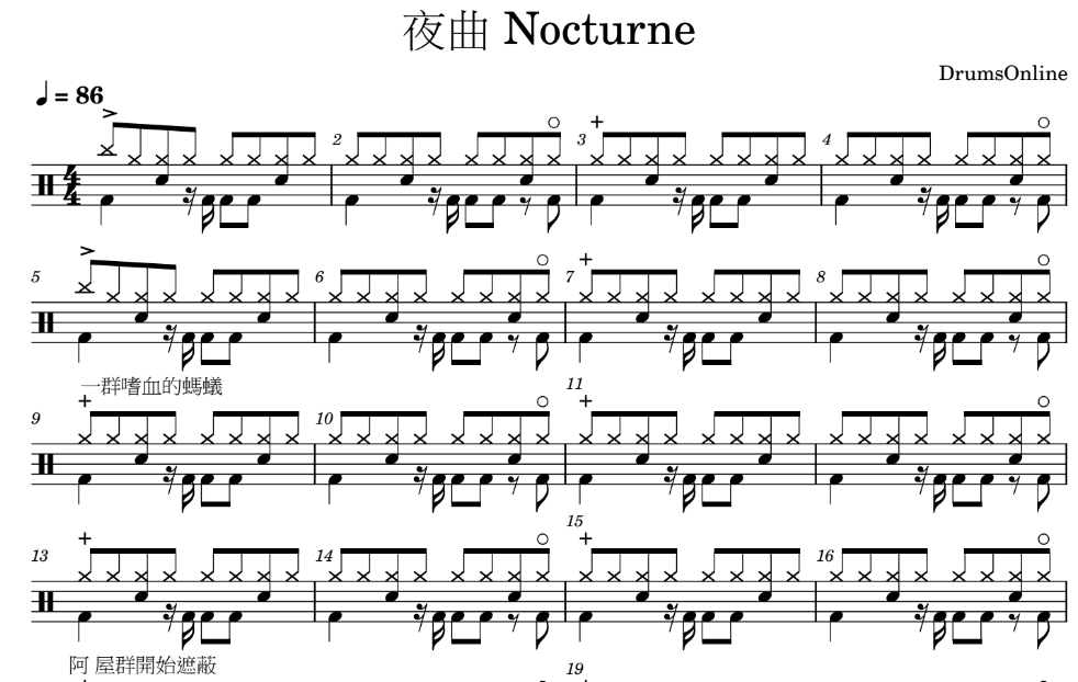夜曲 Nocturne - 周杰倫 Jay Chou | Drum Sheet