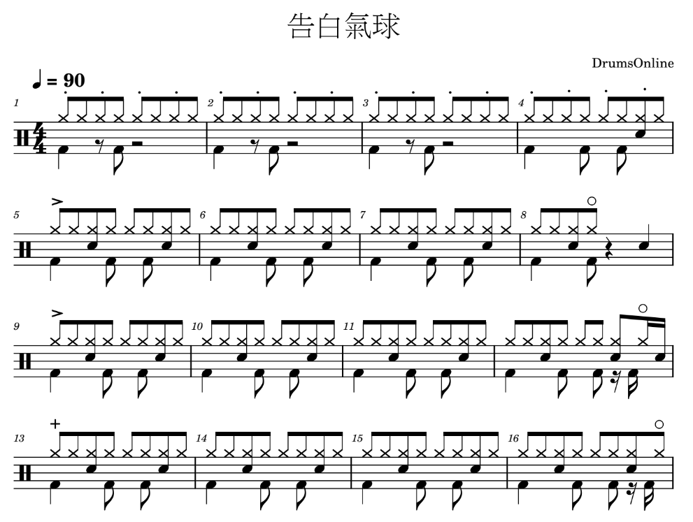 告白氣球 - 周杰倫 Jay Chou | Drum Sheet