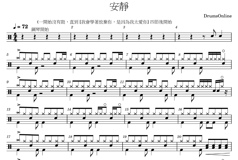 安靜 - 周杰倫 Jay Chou | Drum Sheet