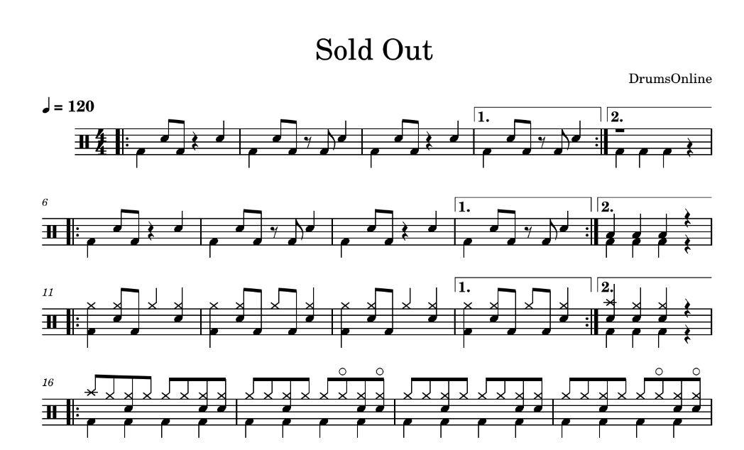 Sold Out-Hawk Nelson | Drum Sheet