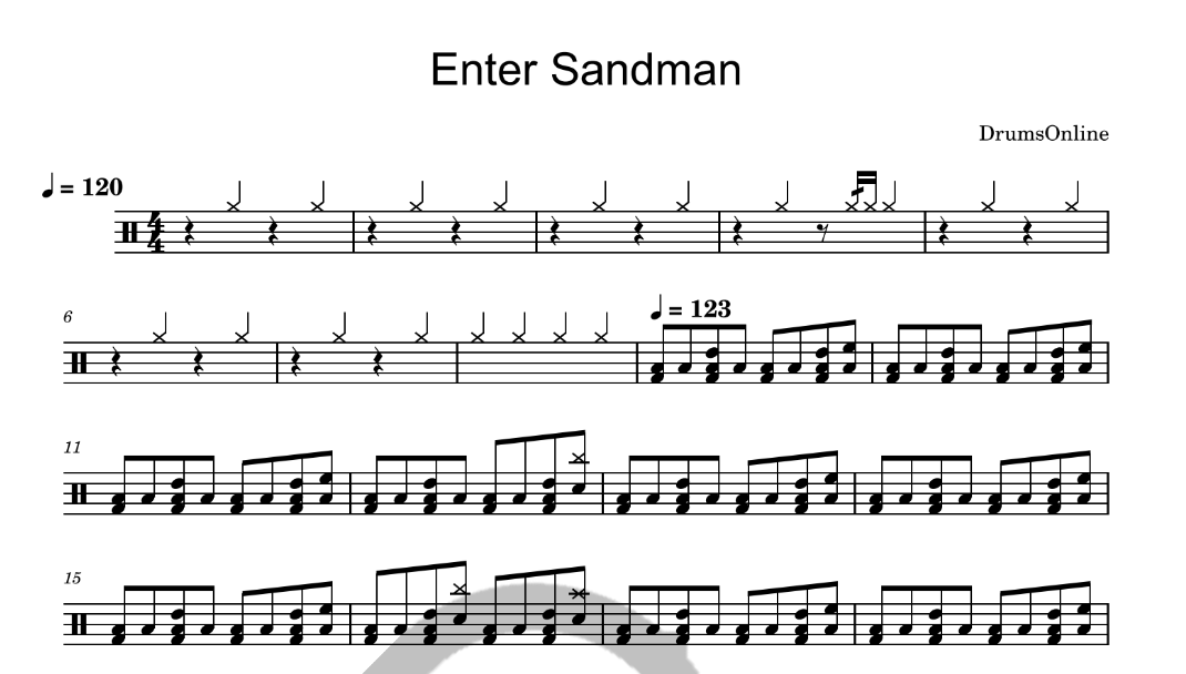 Enter Sandman - Metallica - Drum Sheet