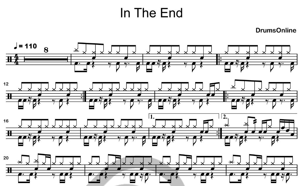 In The End - Linkin Park - Drum Sheet 
