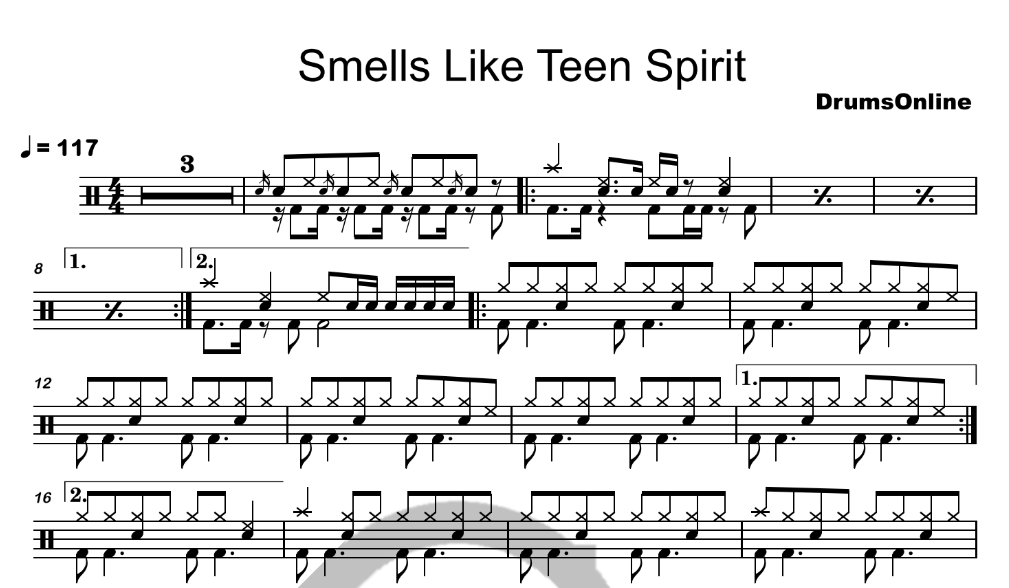 Smells Like Teen Spirits - Nivana - Drum Sheet 