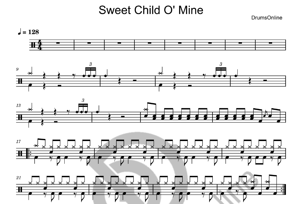 Sweet Child O Mine - Guns N Roses - Drum Sheet 
