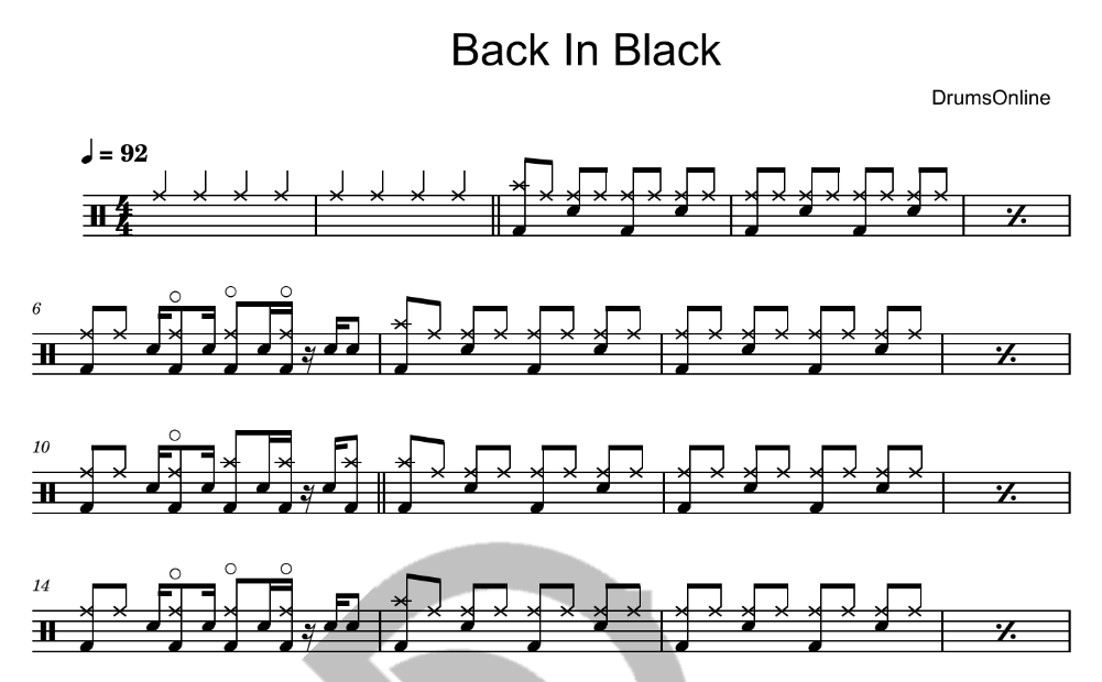 Black In Black - ACDC - Drum sheet